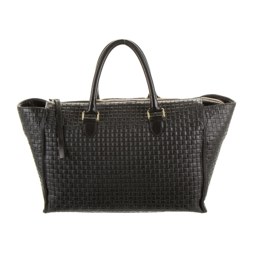 Clare V Black Woven Leather Tote